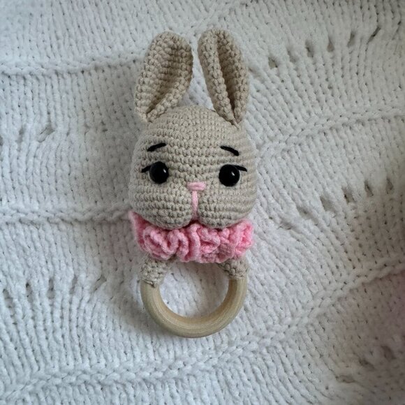 Handmade Baby Gift Set – Crochet Bunny, Rattle, Swaddle & Pacifier Clip - Picture 4 of 8